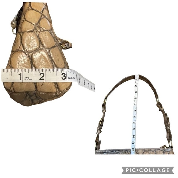 Brahmin For Dillard's Stone Colored Croc Leather Rectangle Shoulder Handbag - Picture 11 of 12